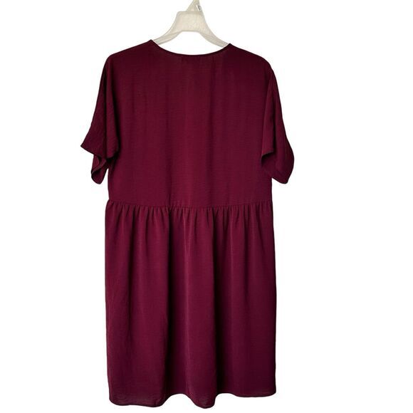 Mittoshop S Red Brown Short Sleeve V-Neck Mini Babydoll Dress - Picture 2 of 8